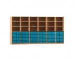 Flexeo Systemschrankwand Altair, 96 kleine Boxen, 18 Fächer Buche dunkel, blau  (Zoom)