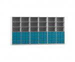 Flexeo Systemschrankwand Altair, 96 kleine Boxen, 18 Fächer grau, blau  (Zoom)