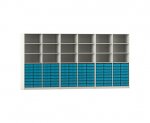 Flexeo Systemschrankwand Altair, 96 kleine Boxen, 18 Fächer weiß, blau  (Zoom)
