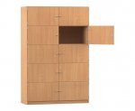 Flexeo Schließfachschrank, 10 geschlossene Fächer, Breite 126,4 cm Buche dunkel offen  (Zoom)