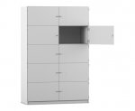 Flexeo Schließfachschrank, 10 geschlossene Fächer, Breite 126,4 cm grau offen  (Zoom)