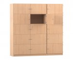 Flexeo Schließfachschrank, 15 geschlossene Fächer, Breite 190,5 cm Buche hell offen (Zoom)