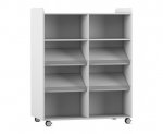 Flexeo Bücherwagen, beidseitig Fachböden & Schrägablagen grau (Zoom)