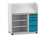 Flexeo Bücherwagen fahrbar, 2 kleine, 2 große Boxen grau, blau  (Zoom)