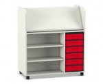Flexeo Bücherwagen fahrbar, beidseitig, 6 kleine Boxen weiß, rot  (Zoom)