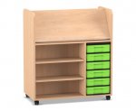 Flexeo Bücherwagen fahrbar, beidseitig, 6 kleine Boxen Buche hell, grün  (Zoom)