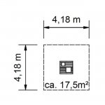 Spielhaus Würfel Platzbedarf inkl. Sicherheitsbereich (Zoom)