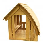 Baumann + Trapp Spielhaus Waldhütte innen: beidseitig Bänke (Zoom)