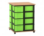 Flexeo Fahrbares Containersystem mit Ablage,16 große Boxen Buche dunkel, grün (Zoom)