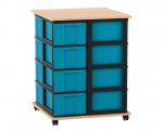 Flexeo Fahrbares Containersystem mit Ablage,16 große Boxen Buche hell, blau  (Zoom)