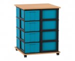Flexeo Fahrbares Containersystem mit Ablage,16 große Boxen Buche dunkel, blau (Zoom)
