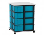 Flexeo Fahrbares Containersystem mit Ablage,16 große Boxen grau, blau (Zoom)