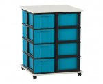 Flexeo Fahrbares Containersystem mit Ablage,16 große Boxen weiß, blau (Zoom)