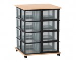 Flexeo Fahrbares Containersystem mit Ablage,16 große Boxen Buche hell, transparent  (Zoom)