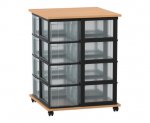 Flexeo Fahrbares Containersystem mit Ablage,16 große Boxen Buche dunkel, transparent  (Zoom)