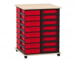 Flexeo Fahrbares Containersystem mit Ablage, 32 kleine Boxen Ahorn honig,rot  (Zoom)