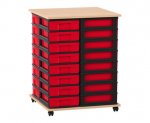 Flexeo Fahrbares Containersystem mit Ablage, 32 kleine Boxen Buche hell, rot  (Zoom)