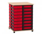 Flexeo Fahrbares Containersystem mit Ablage, 32 kleine Boxen Buche hell, rot  (Zoom)