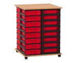 Flexeo Fahrbares Containersystem mit Ablage, 32 kleine Boxen Buche dunkel, rot  (Zoom)