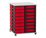 Flexeo Fahrbares Containersystem mit Ablage, 32 kleine Boxen grau, rot  (Zoom)