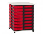 Flexeo Fahrbares Containersystem mit Ablage, 32 kleine Boxen weiß, rot  (Zoom)