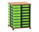 Flexeo Fahrbares Containersystem mit Ablage, 32 kleine Boxen Buche dunkel, grün (Zoom)