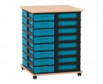 Flexeo Fahrbares Containersystem mit Ablage, 32 kleine Boxen Buche hell, blau (Zoom)