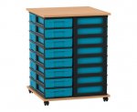 Flexeo Fahrbares Containersystem mit Ablage, 32 kleine Boxen Buche dunkel, blau  (Zoom)