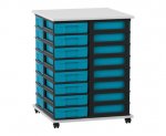 Flexeo Fahrbares Containersystem mit Ablage, 32 kleine Boxen grau, blau (Zoom)
