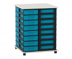 Flexeo Fahrbares Containersystem mit Ablage, 32 kleine Boxen weiß, blau  (Zoom)