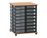 Flexeo Fahrbares Containersystem mit Ablage, 32 kleine Boxen Buche dunkel, transparent (Zoom)