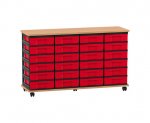 Flexeo Fahrbares Containersystem mit Ablage, 24 kleine Boxen Buche dunkel, rot  (Zoom)