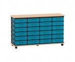 Flexeo Fahrbares Containersystem mit Ablage, 24 kleine Boxen Buche hell, blau (Zoom)
