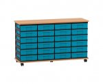 Flexeo Fahrbares Containersystem mit Ablage, 24 kleine Boxen Buche dunkel, blau (Zoom)