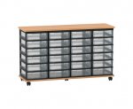 Flexeo Fahrbares Containersystem mit Ablage, 24 kleine Boxen Buche dunkel, transparent  (Zoom)