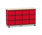 Flexeo Fahrbares Containersystem mit Ablage, 12 große Boxen Ahorn honig, rot (Zoom)
