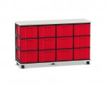 Flexeo Fahrbares Containersystem mit Ablage, 12 große Boxen weiß, rot (Zoom)