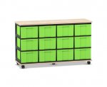 Flexeo Fahrbares Containersystem mit Ablage, 12 große Boxen Ahorn honig, grün (Zoom)