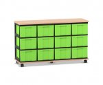 Flexeo Fahrbares Containersystem mit Ablage, 12 große Boxen Buche hell, grün  (Zoom)