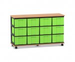 Flexeo Fahrbares Containersystem mit Ablage, 12 große Boxen Buche dunkel, grün  (Zoom)