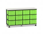 Flexeo Fahrbares Containersystem mit Ablage, 12 große Boxen weiß, grün  (Zoom)