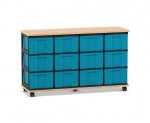 Flexeo Fahrbares Containersystem mit Ablage, 12 große Boxen Buche hell, blau (Zoom)