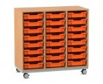 Flexeo Regal PRO, Stahlrahmen, 3 Reihen, 24 Boxen Gr. S Buche dunkel, orange (Zoom)