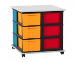 Flexeo Fahrbares Containersystem mit Ablage, 12 große Boxen grau, Boxen bunt (Zoom)