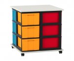 Flexeo Fahrbares Containersystem mit Ablage, 12 große Boxen weiß, Boxen bunt (Zoom)