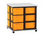 Flexeo Fahrbares Containersystem mit Ablage, 12 große Boxen grau, Boxen gelb (Zoom)