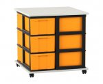 Flexeo Fahrbares Containersystem mit Ablage, 12 große Boxen weiß, Boxen gelb (Zoom)