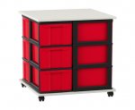 Flexeo Fahrbares Containersystem mit Ablage, 12 große Boxen weiß, Boxen rot (Zoom)