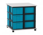 Flexeo Fahrbares Containersystem mit Ablage, 12 große Boxen grau, Boxen blau (Zoom)