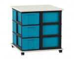 Flexeo Fahrbares Containersystem mit Ablage, 12 große Boxen weiß, Boxen blau (Zoom)